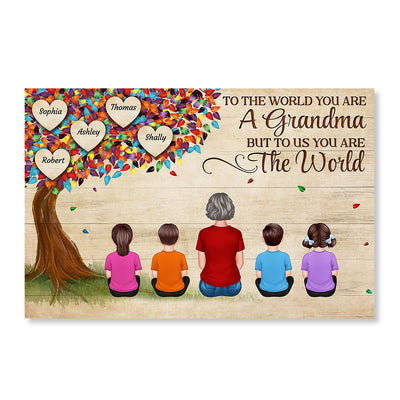 Woman Back View & Kids Under Colorful Tree Personalized Horizontal Poster