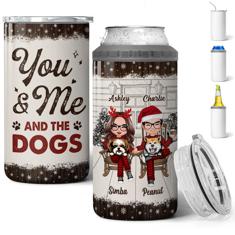 Couple And The Dogs Front Porch Christmas Gift Personalized 4 In 1 Can Cooler