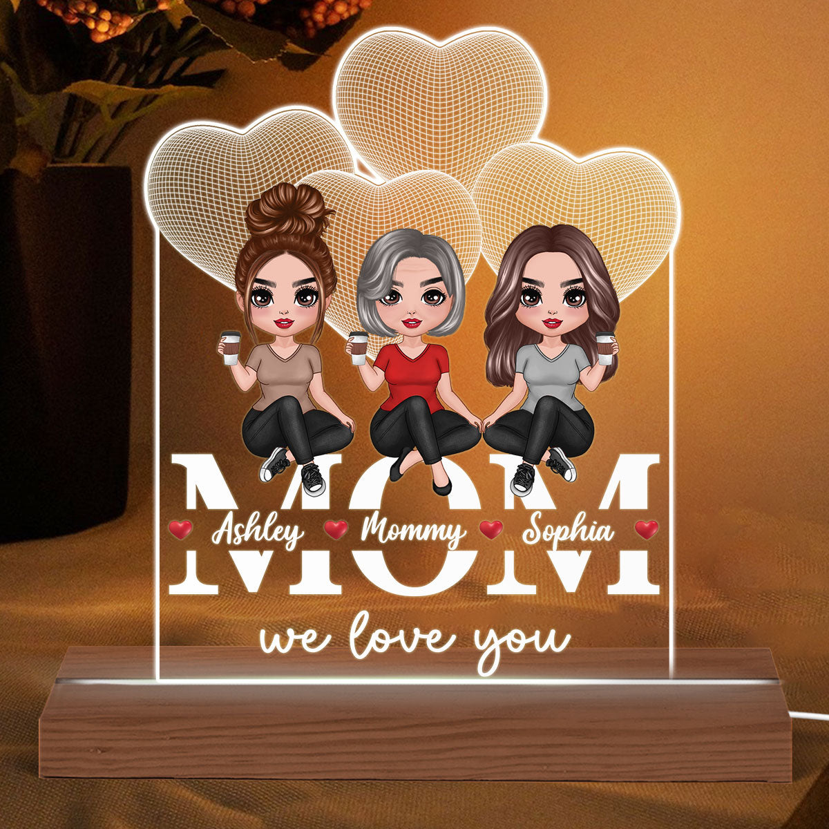 Doll Mother Daughters Sitting On Words Personalized Acrylic Custom Shape LED