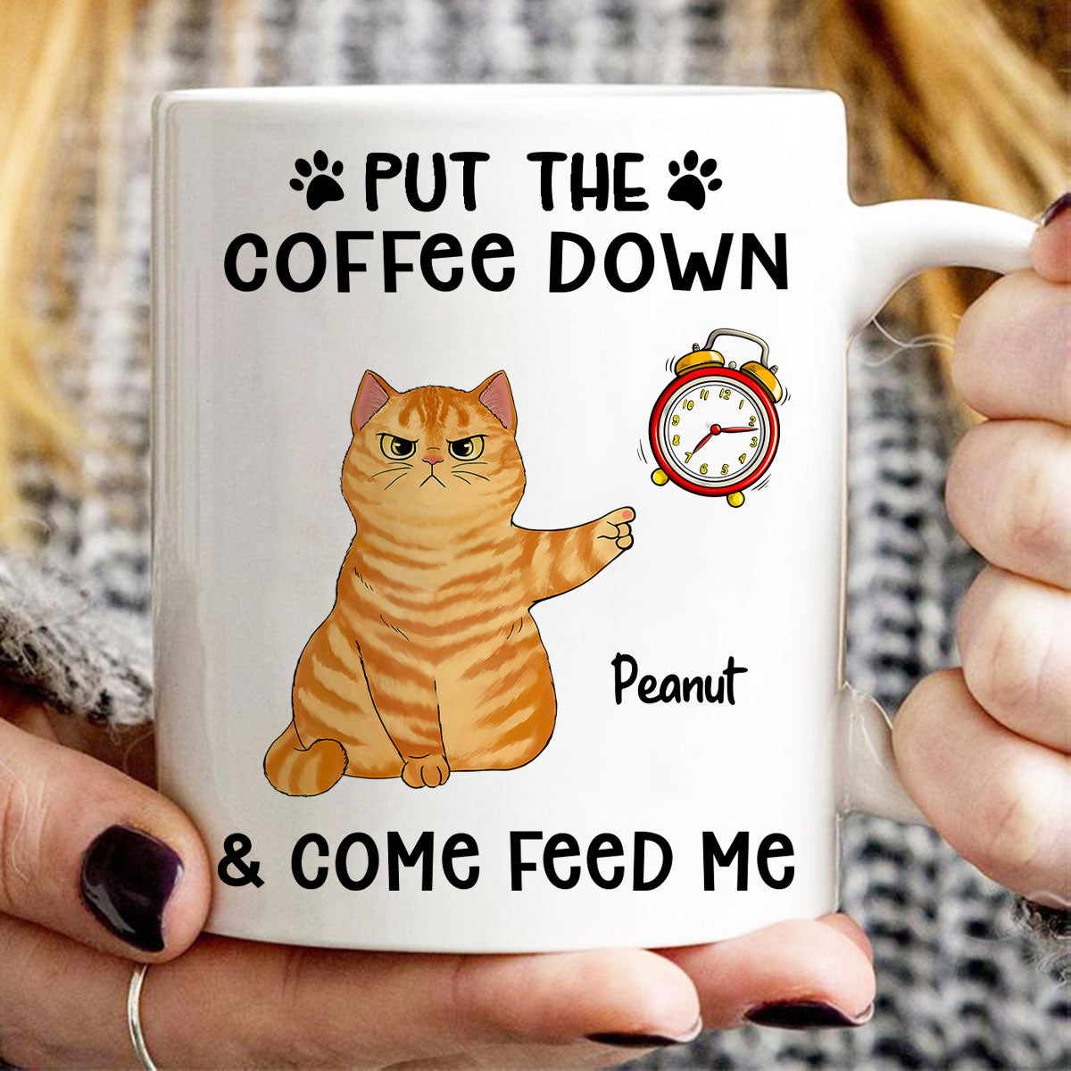 It‘s Feed Me O’Clock Grumpy Fluffy Cat Personalized Mug