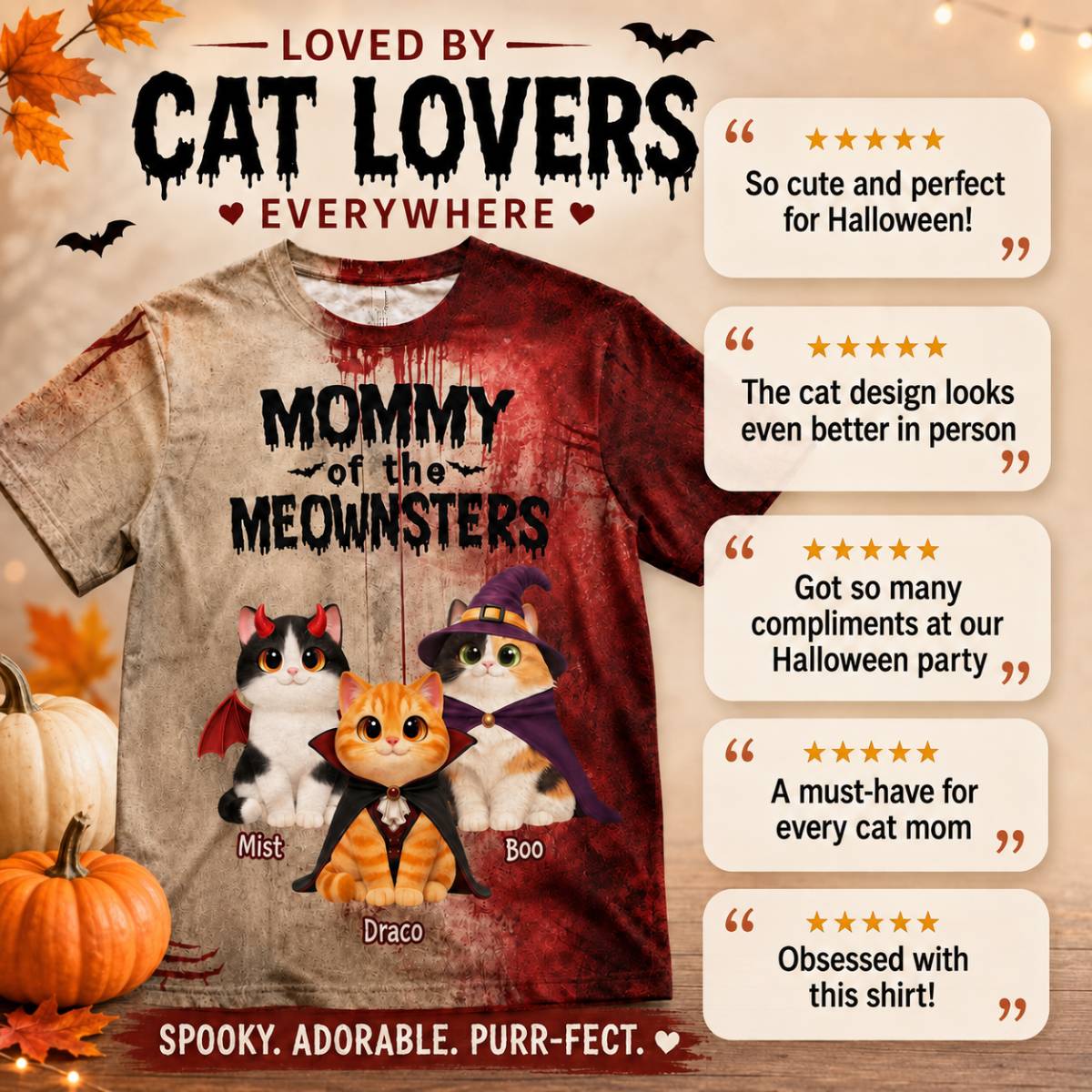 Mommy Daddy Of The Meownsters Cats - Personalized Shirt - Halloween Gift For Cat Lovers