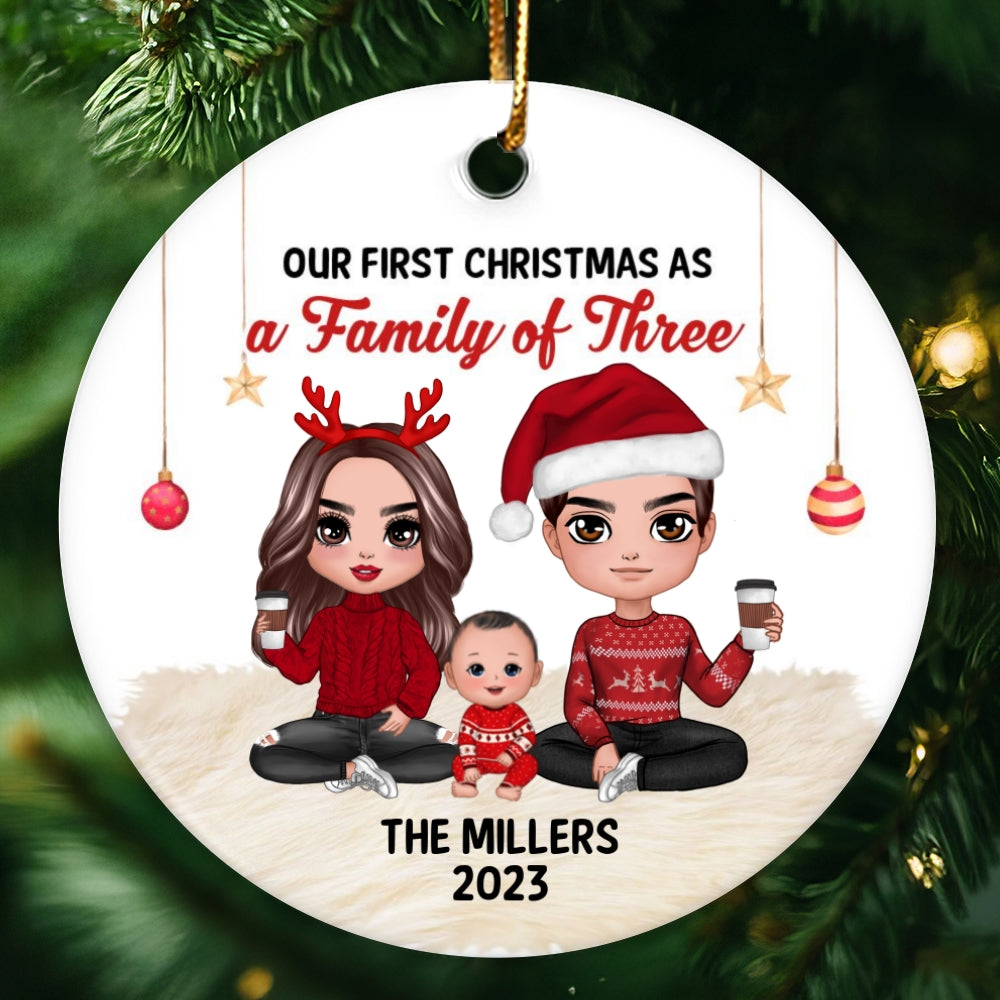 First Christmas As Family Doll Personalized Circle Ornament