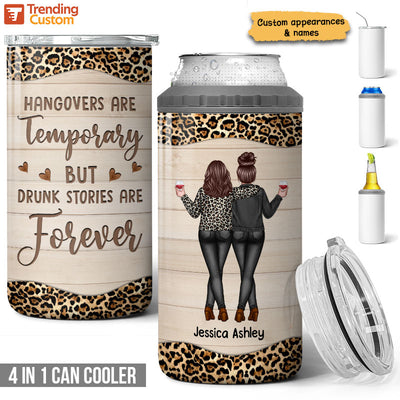 Back View Besties Leopard Personalized Multiple Use 4 In 1 Can Cooler Tumbler