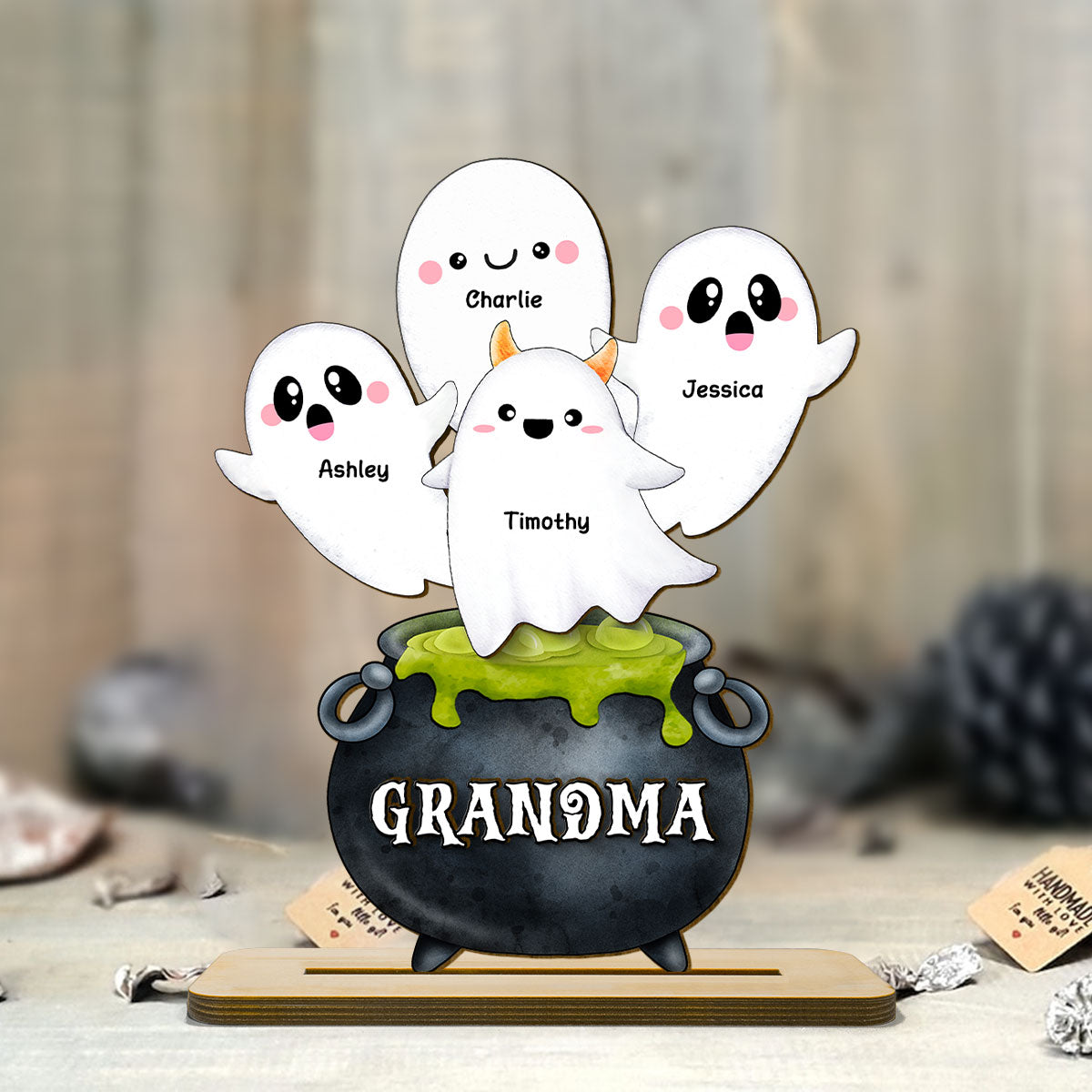 Grandma Potion Pot Boo Grandkids Personalized Standing Wooden Plaque, Halloween Decor