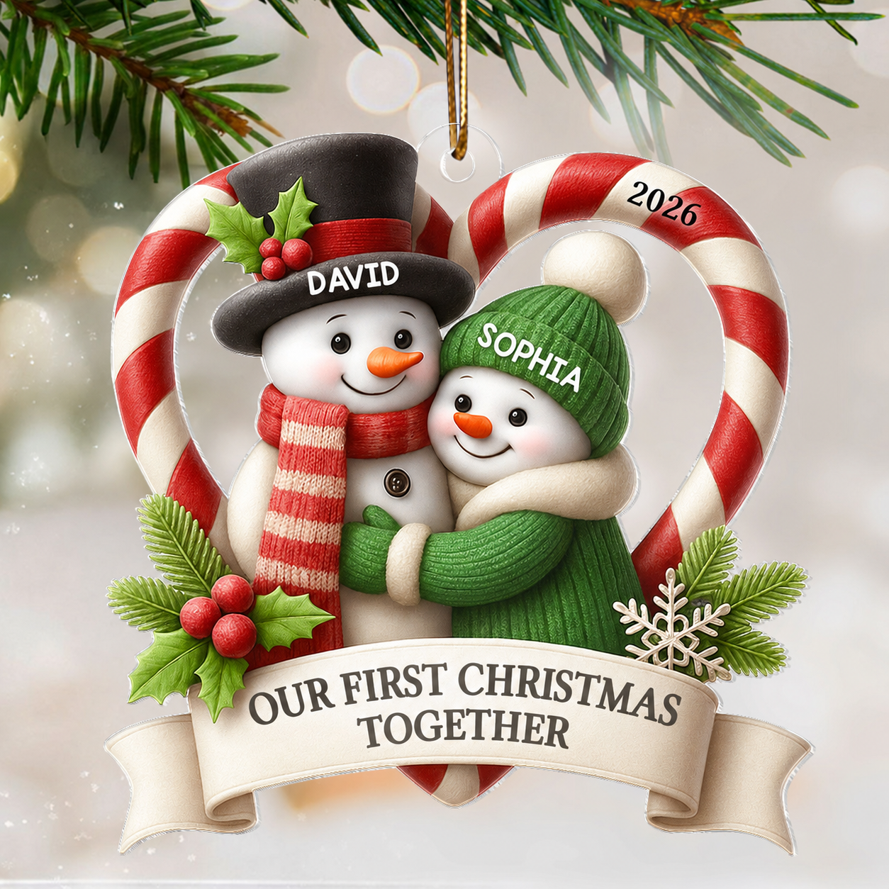 Snowman Couple - Personalized Acrylic Ornament - Christmas Gift for Couple