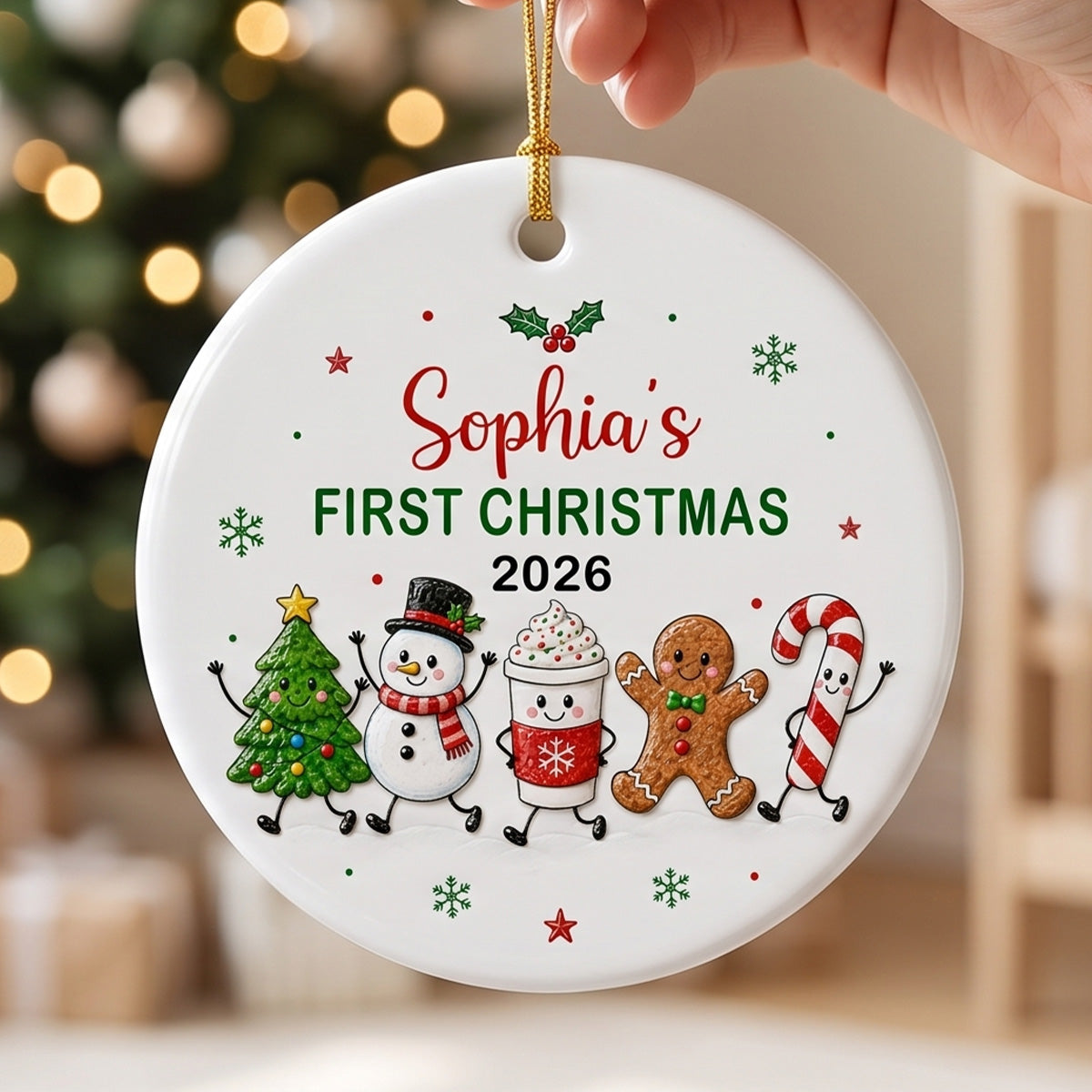 Cute Christmas Characters Baby’s First Christmas - Personalized Ceramic Ornament
