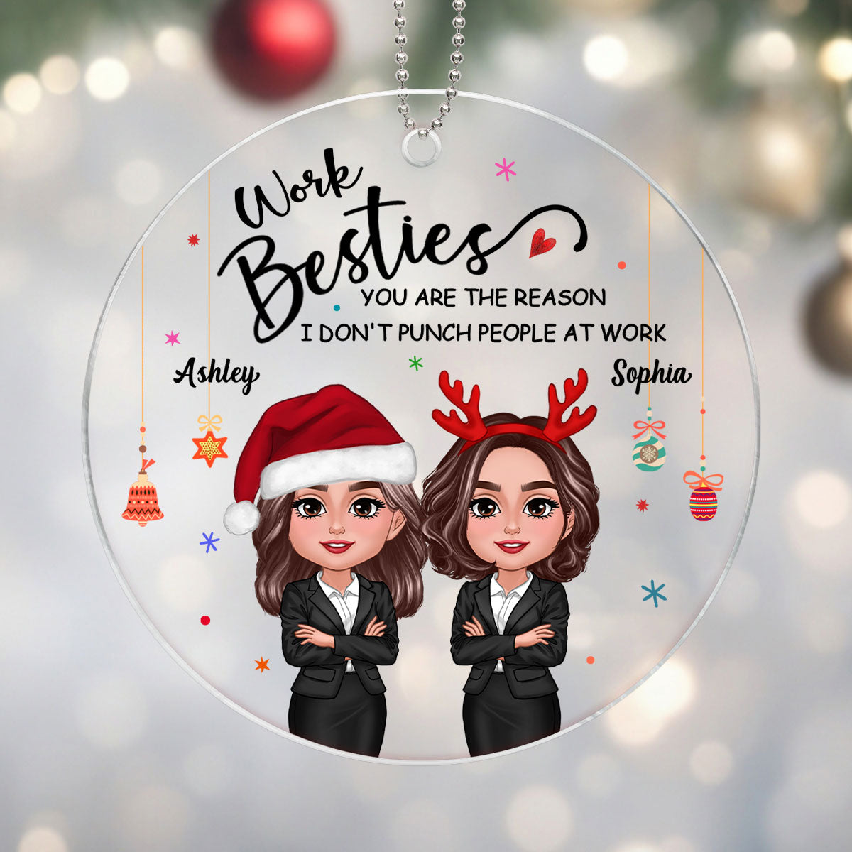 Work Besties Christmas Personalized Acrylic Ornament, Gift For Colleagues