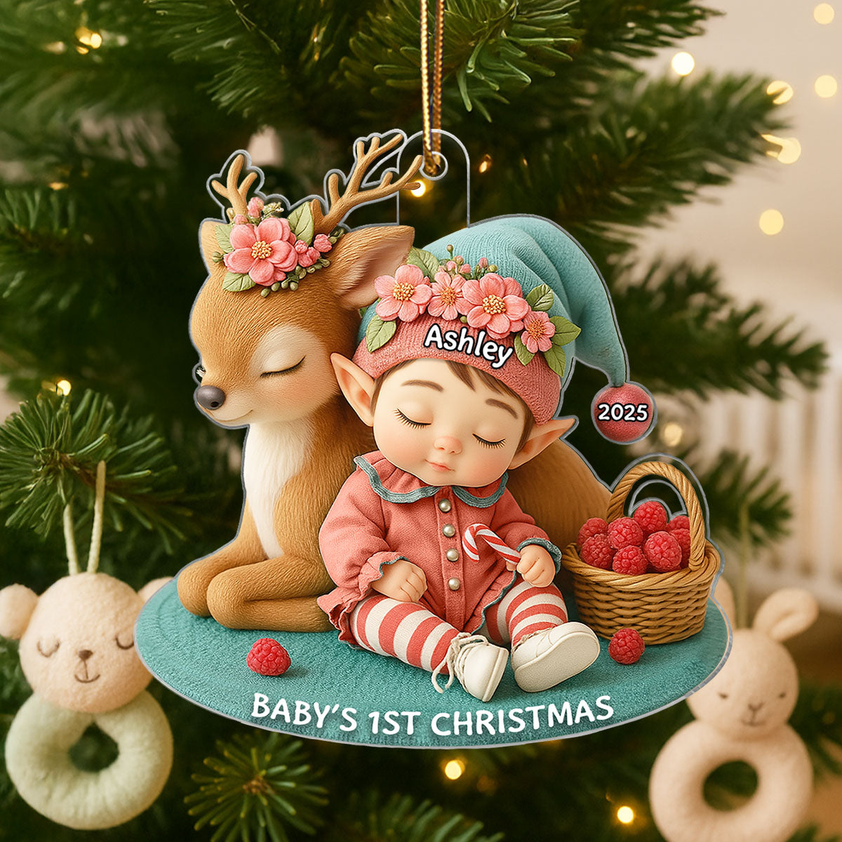 Baby's 1st Christmas Ornament – Cute Elf & Reindeer Acrylic Keepsake – Personalized Newborn Holiday Gift 2025