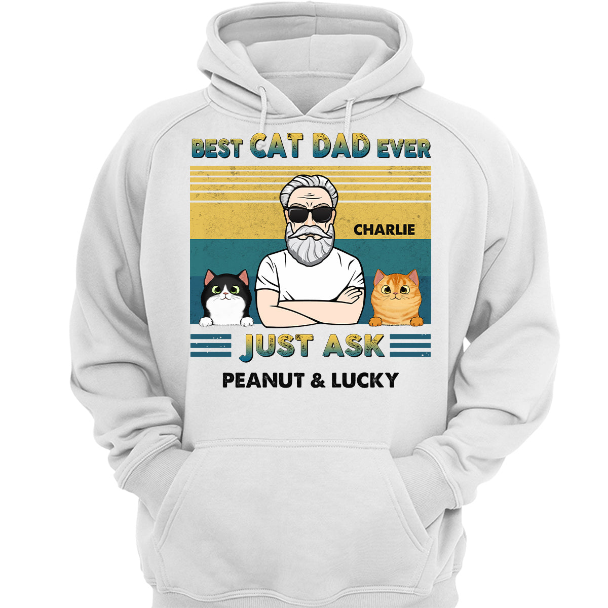 Best Cat Dad Ever Green Yellow Retro Personalized Shirt