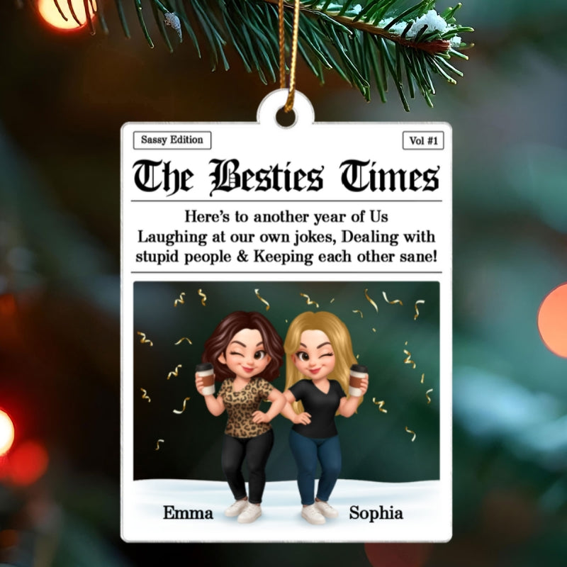 Newspaper Besties Sisters Friends Personalized Acrylic Ornament, Christmas Gift
