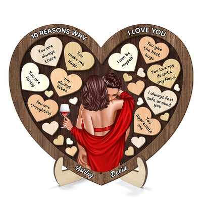 Couple Kissing On Shoulder In Heart Reasons Why I Love You,  Gift For Him, For Her