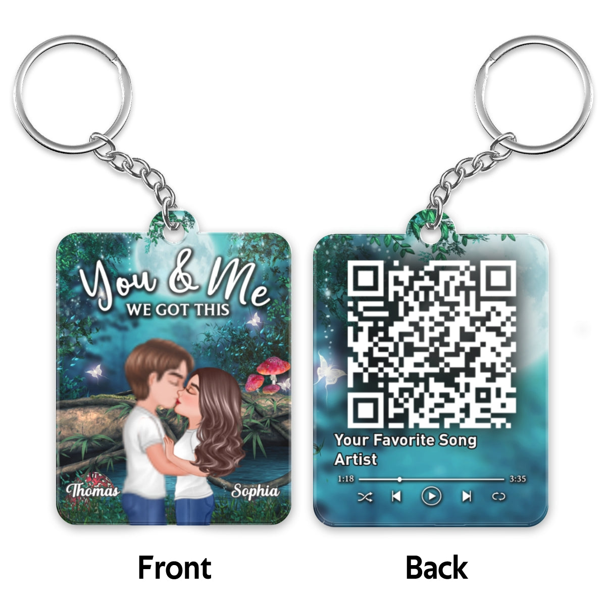 Doll Couple Kissing Night Forest Moon Favorite Song QR Code Personalized Acrylic Keychain