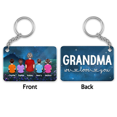 Grandma Grandkids Back View Sitting In Night Field Personalized Acrylic Keychain
