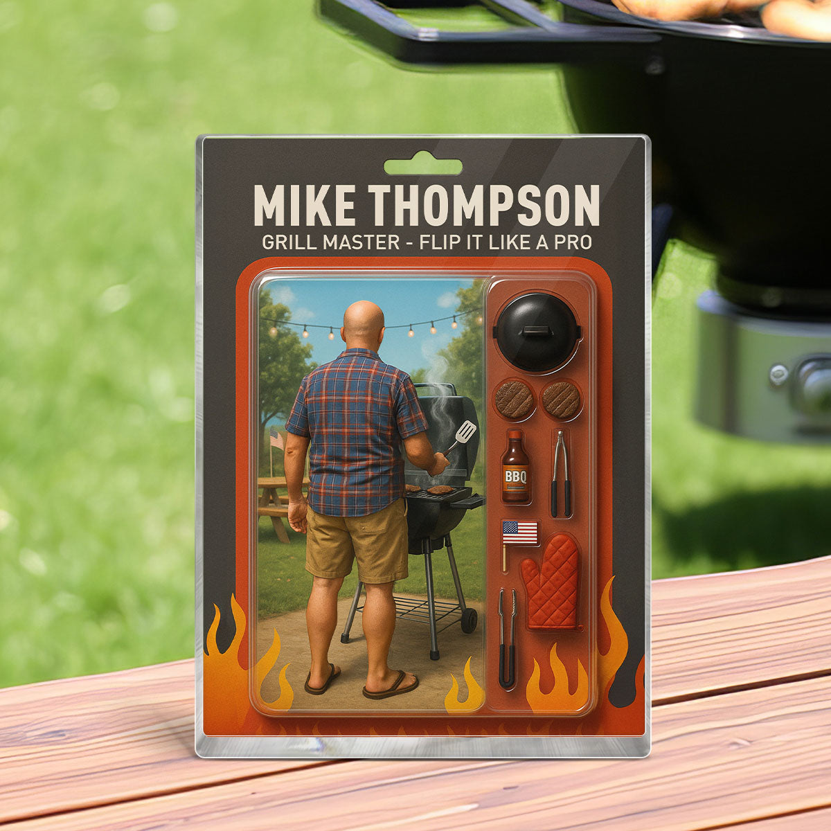 Grilling Master Dad Grandpa Man Realistic Figure Style Personalized Acrylic Block Plaque