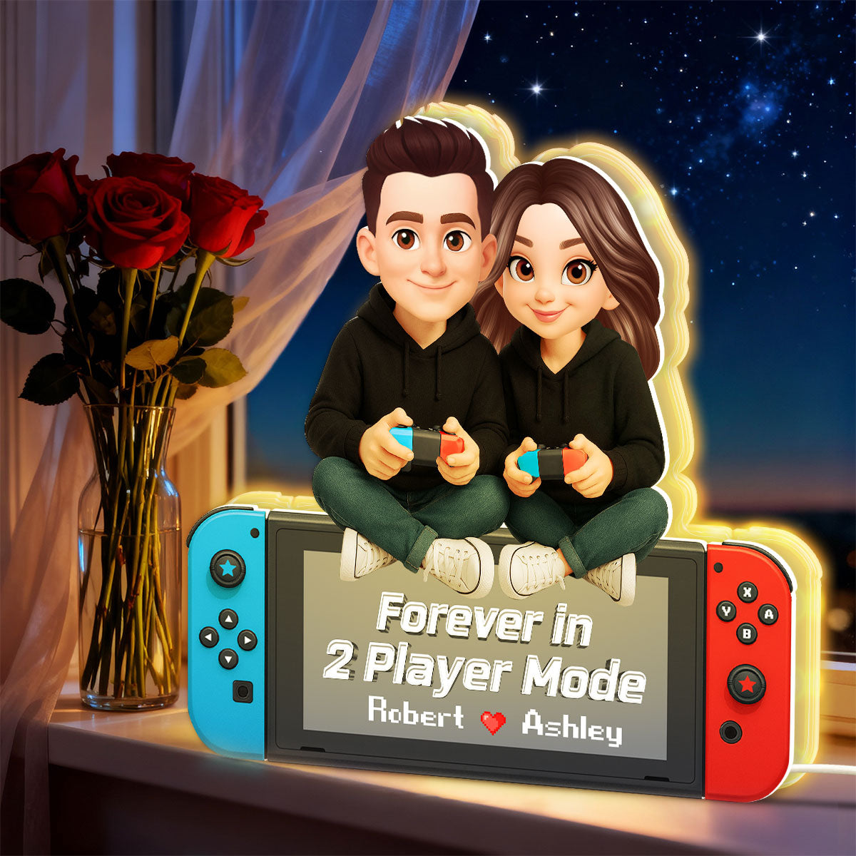 Forever In 2 Player Mode Gaming Couple - Personalized Light Box - Heartfelt Valentine, Anniversary Gift For Gamers, For Him, For Her