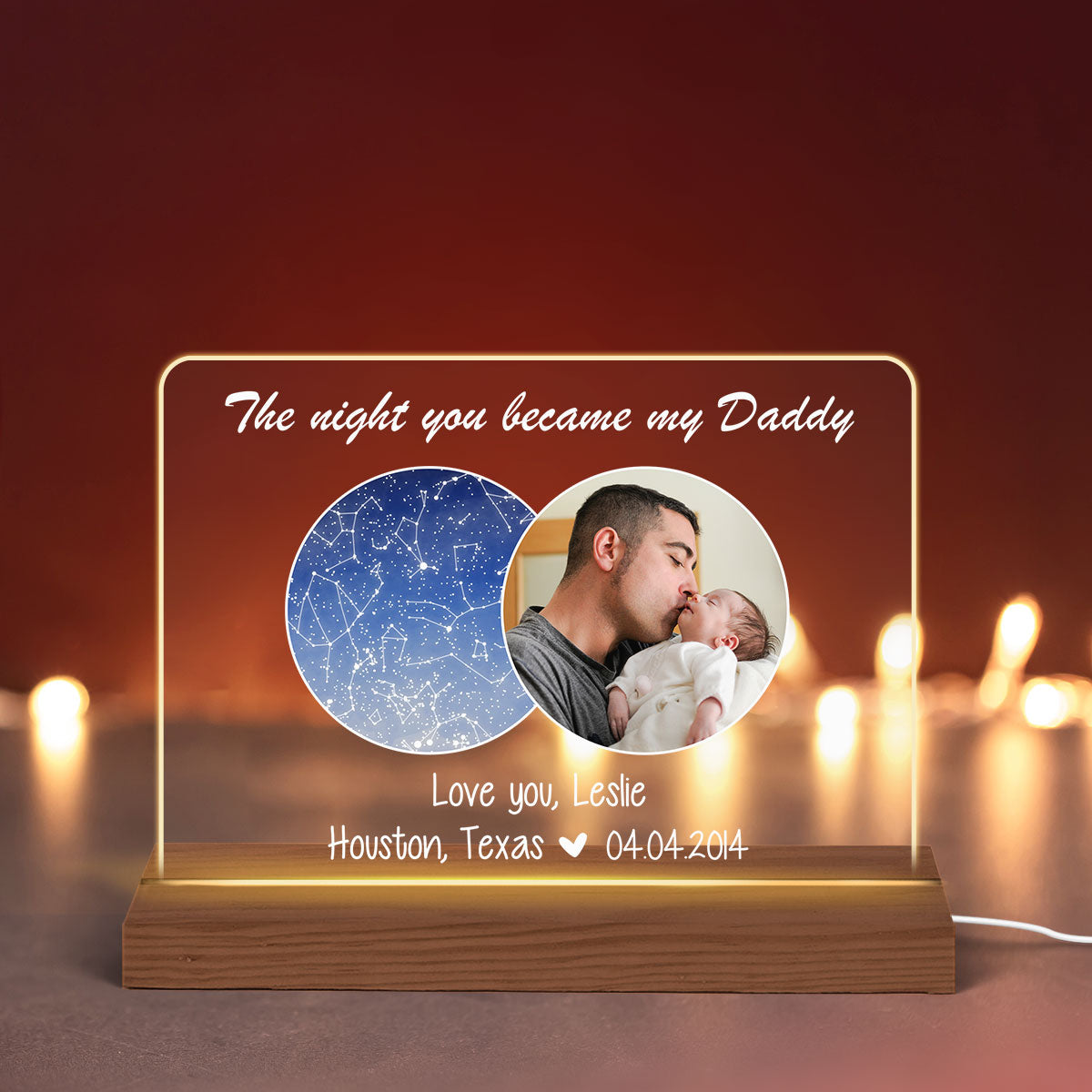 The Night You Became My Daddy Star Map Personalized Photo 7-Color LED Night Light, Heartfelt Gift for Dad, Gift for him