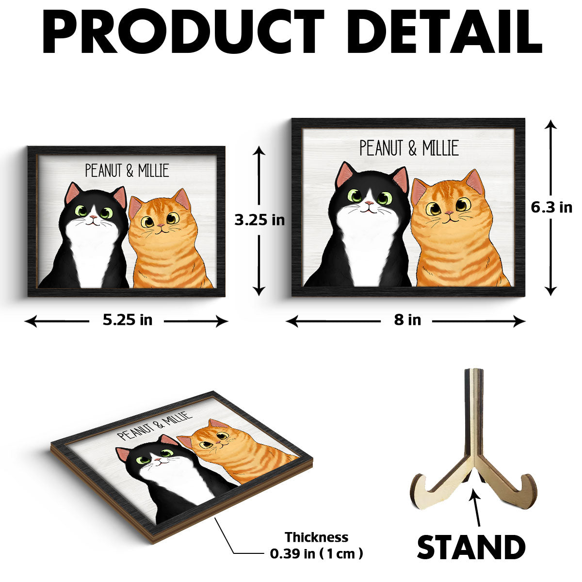 Peeking Fluffy Cats Personalized 2-Layer Wooden Plaque
