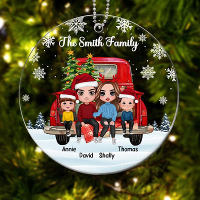 Family Couple Dad Mom Kids On Christmas Truck Personalized Acrylic Ornament