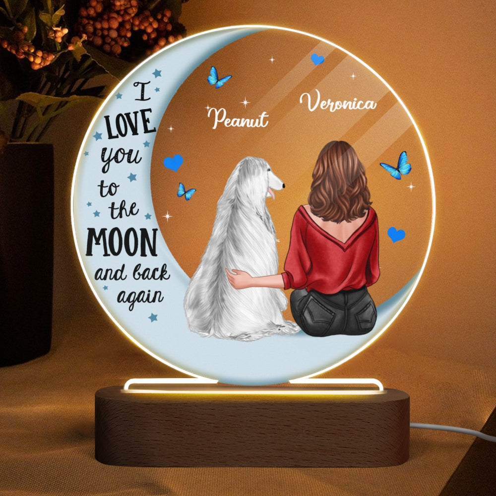 Dog Mom Blue Moon Personalized Circle Plaque LED Night Light - Acrylic LED Lamp - Valentine‘s Day Gift For Him, Gift For Her