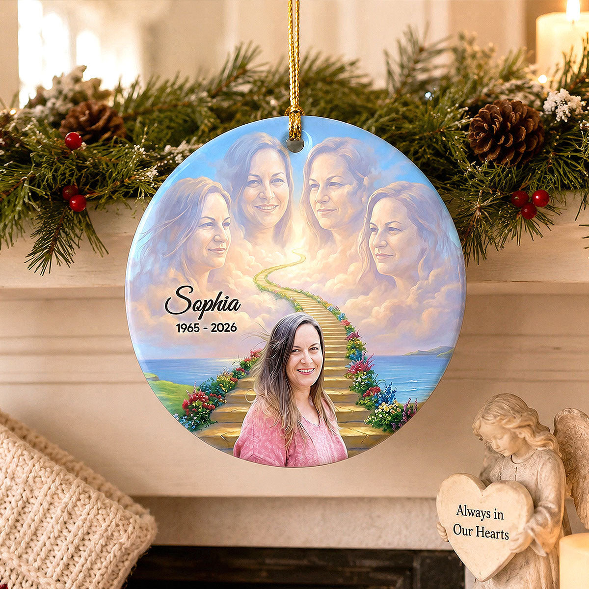 Stairway To Heaven Memorial - Personalized Ceramic Ornament - Memorial Gift, Sympathy Gift, Christmas Keepsake