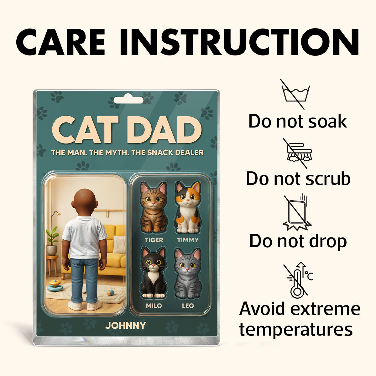 Cat Dad Cartoon Figures Style Personalized Acrylic Block Plaque, Father's Day Gift for Cat Lover
