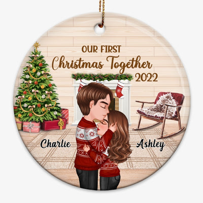 Doll Couple Kissing In House Christmas Personalized Circle Ornament