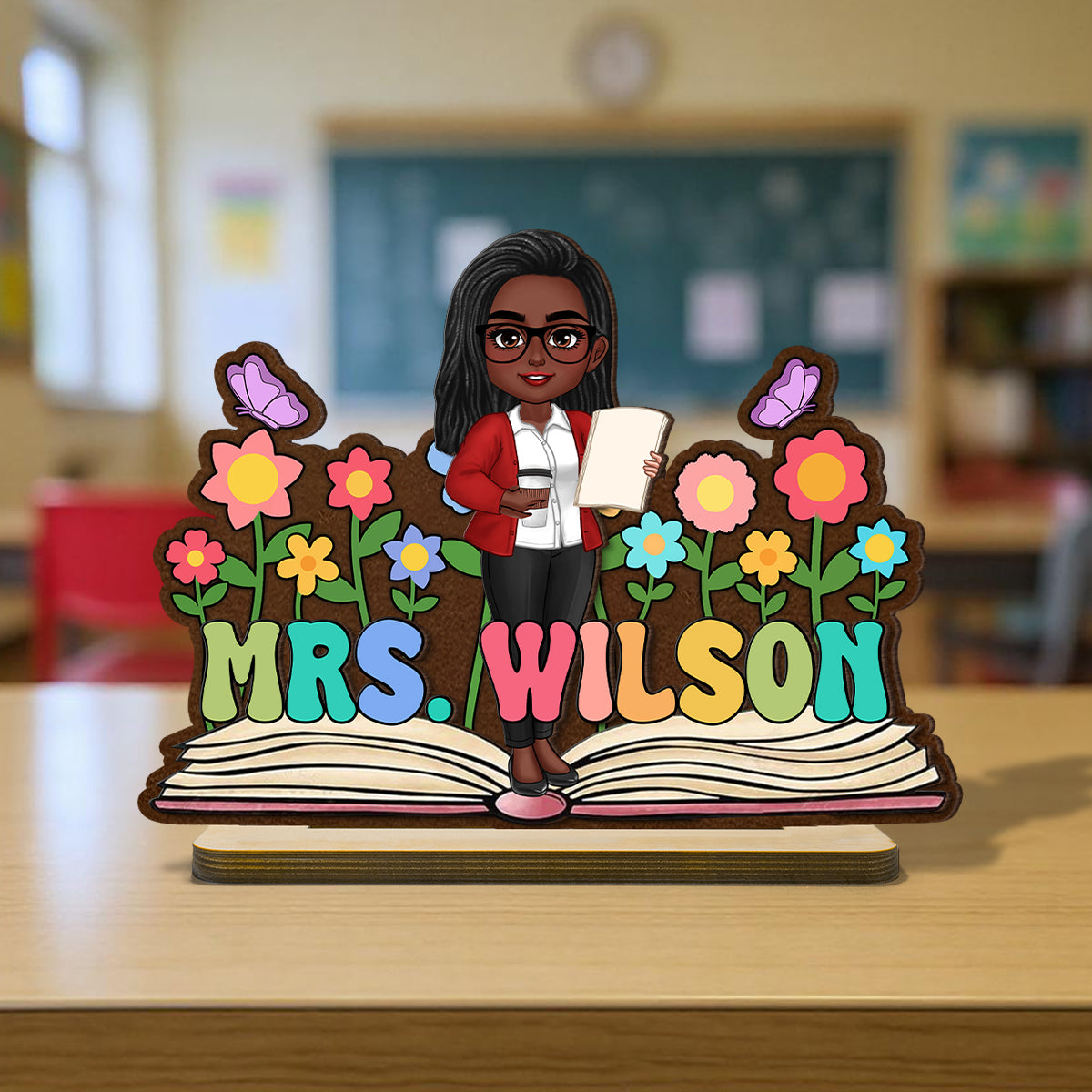 Teacher Flowers Book Personalized Standing Wooden Plaque, Back To School Gift for Teachers