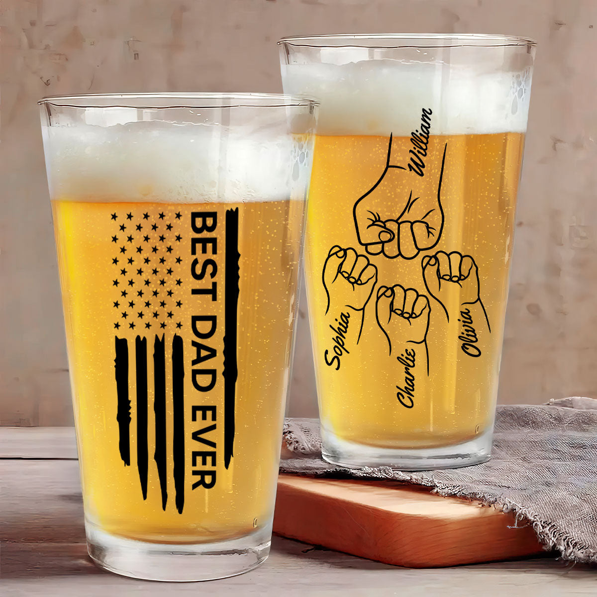Best Dad Papa Grandpa Ever Fist Bump Outline Nation Flag Personalized Beer Glass