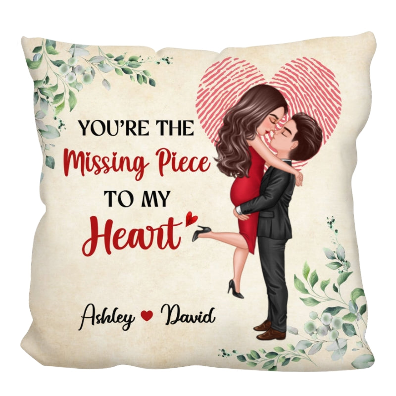 The Missing Piece Couple Heart Fingerprint Personalized Pillow