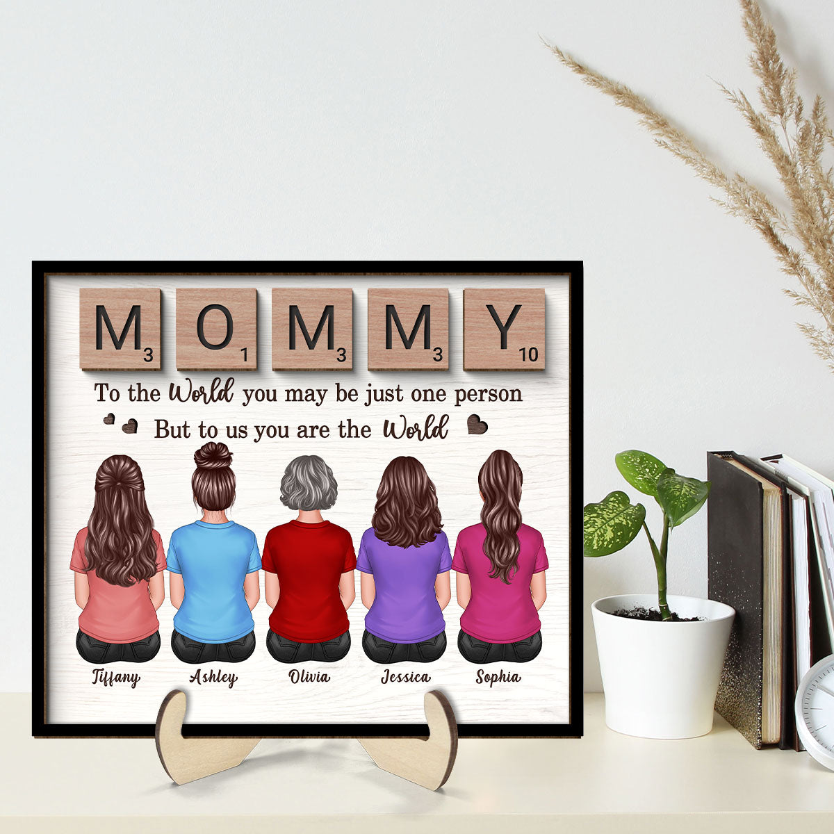 MOMMY You Are The World Alphabet Tiles Gift For Mom Personalized 2-Layer Wooden Plaque