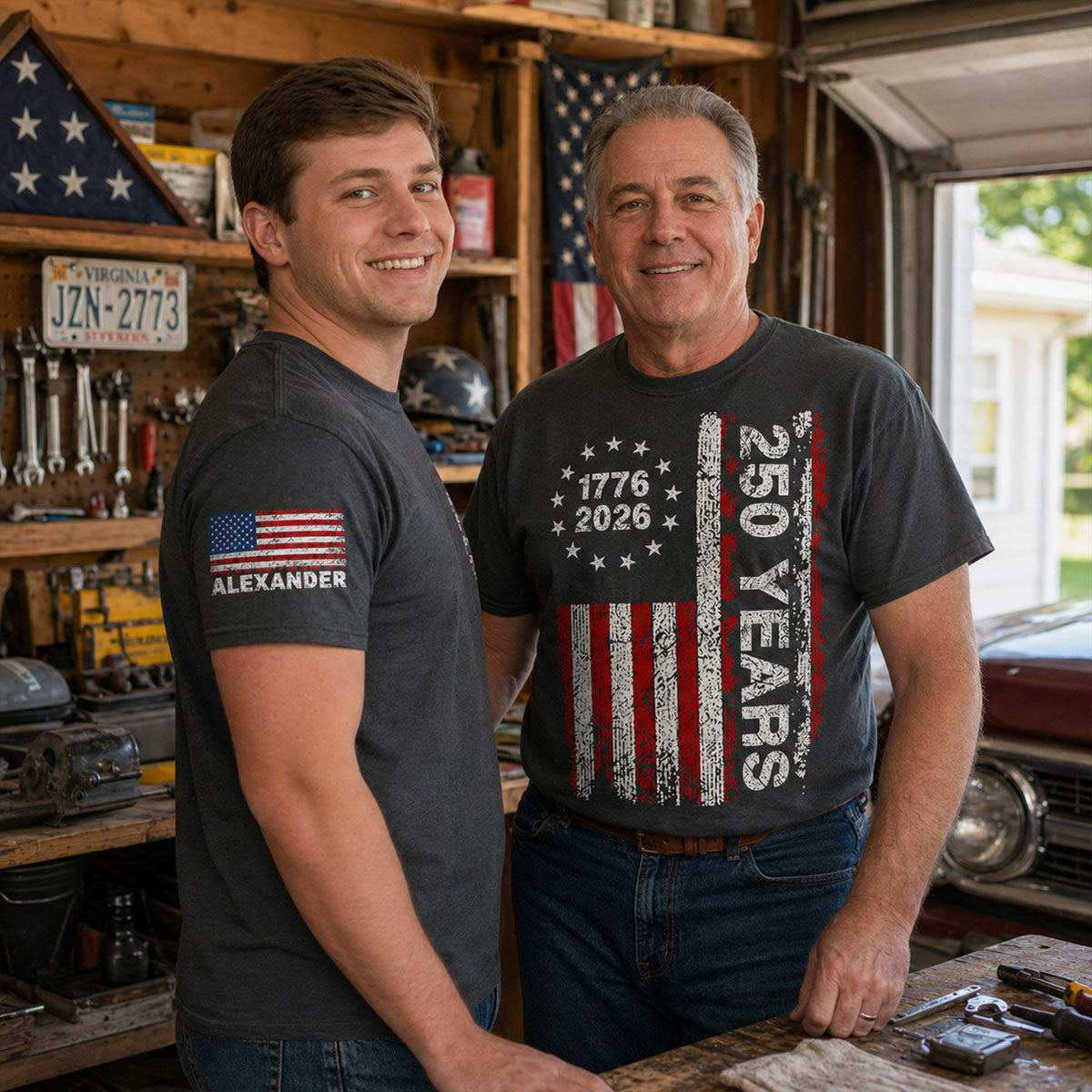 250 Years American Flag Custom Name - Personalized Sleeve Printed Shirt - United States 250th Anniversary USA Patriotic