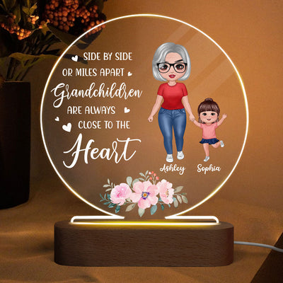 Grandchildren Are always Close To The Heart Personalized Circle Acrylic Plaque LED Night Light