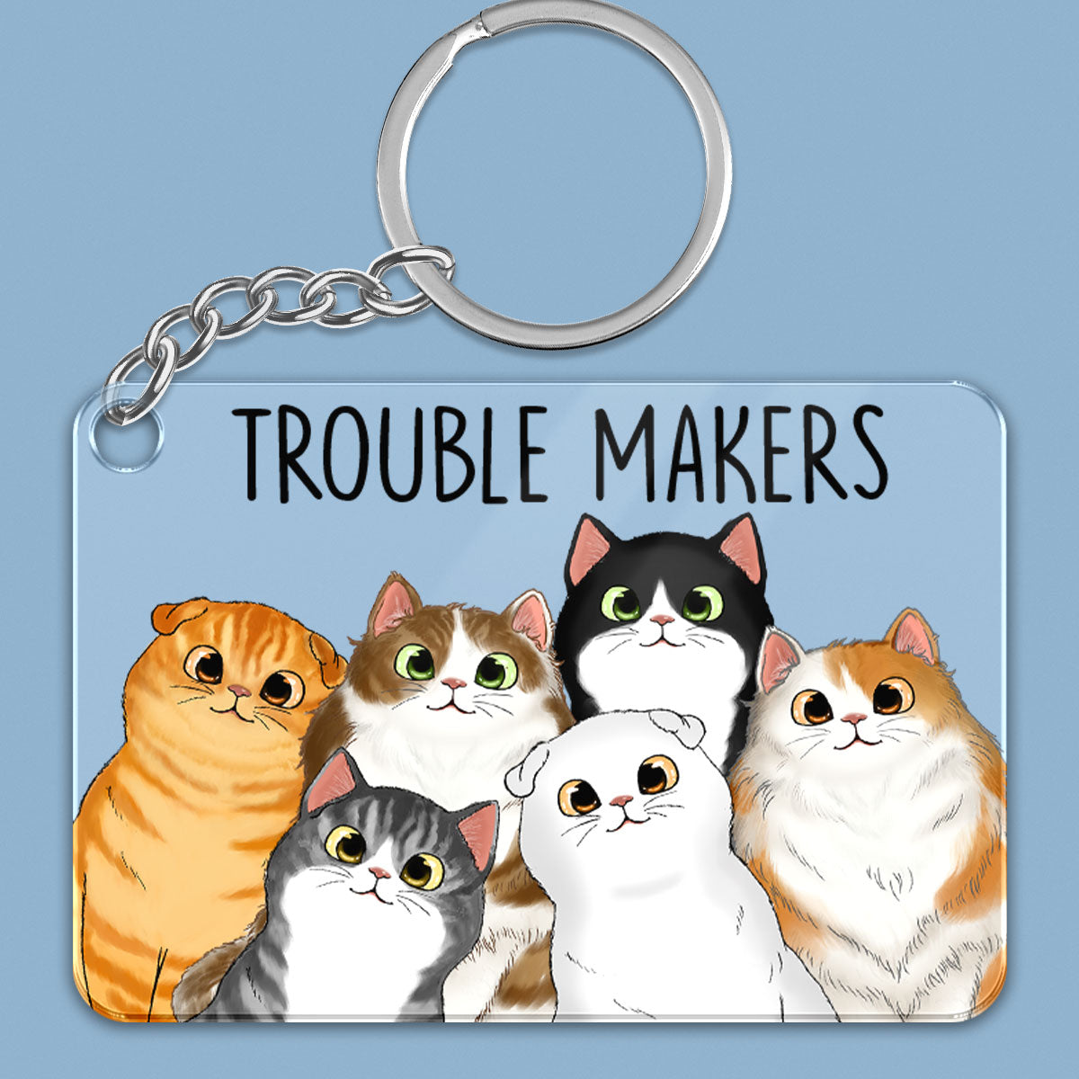 Cute Peeking Fluffy Cat Personalized Acrylic Keychain - Gift For Cat Lover