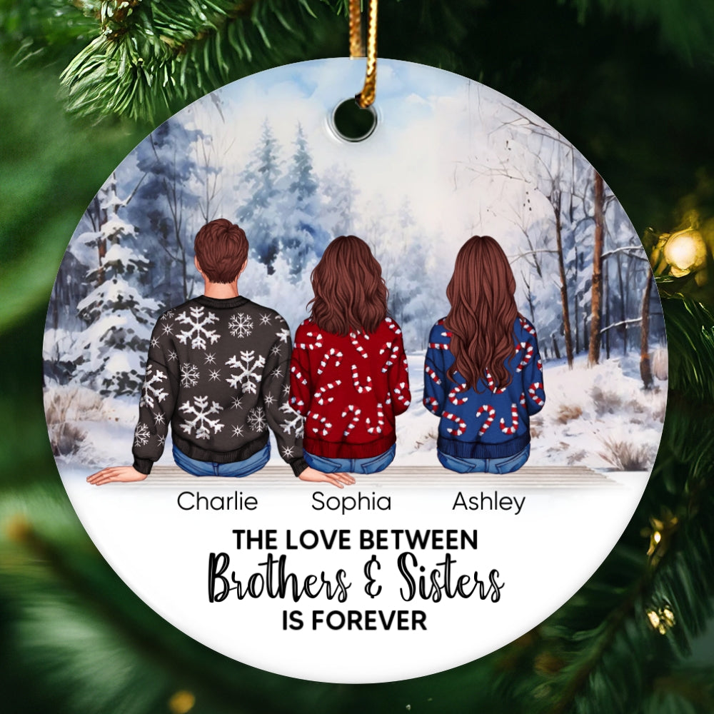 Personalized Siblings Christmas Winter Scene Ornament, Personalized Brothers and Sisters Ornament, Siblings Gift