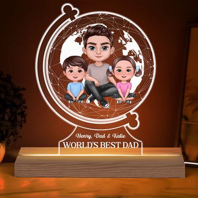 World‘s Best Dad Globe Shape Personalized Warm Acrylic Custom Shape LED Night Light