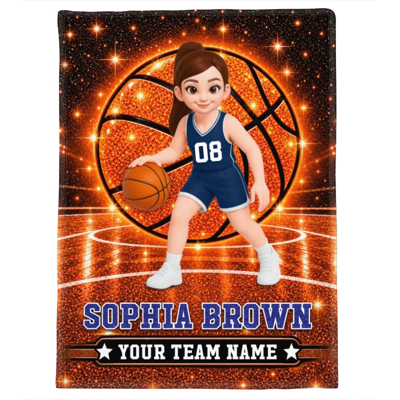 Basketball Girl Player Custom Name And Team Name - Personalized Fleece Blanket - Christmas Gift For American Basketball Players, Basketball Lovers, Granddaughter, Daughter