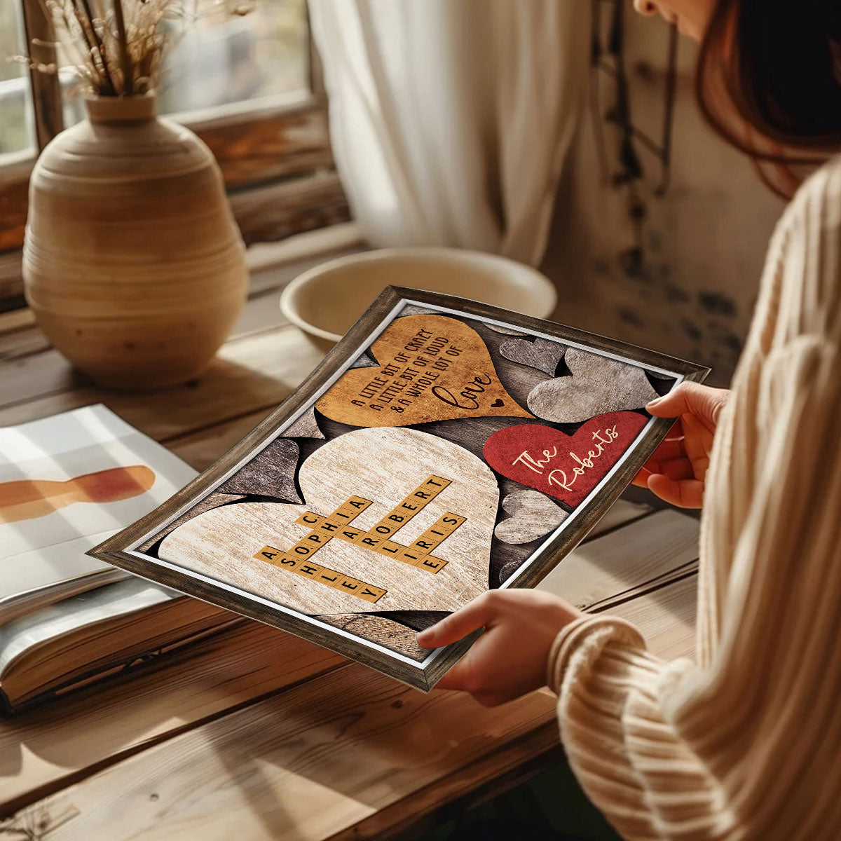 Family Names Crosswords Wooden Heart Shape Personalized Poster