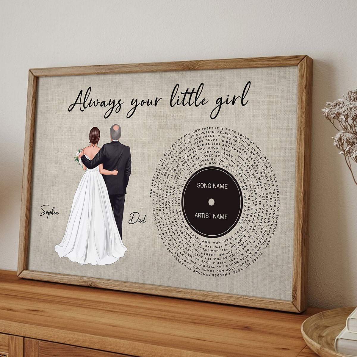 Father Daughter Dance Custom Vinyl Record Song Lyrics Personalized Poster, Gift For Father Of The Bride
