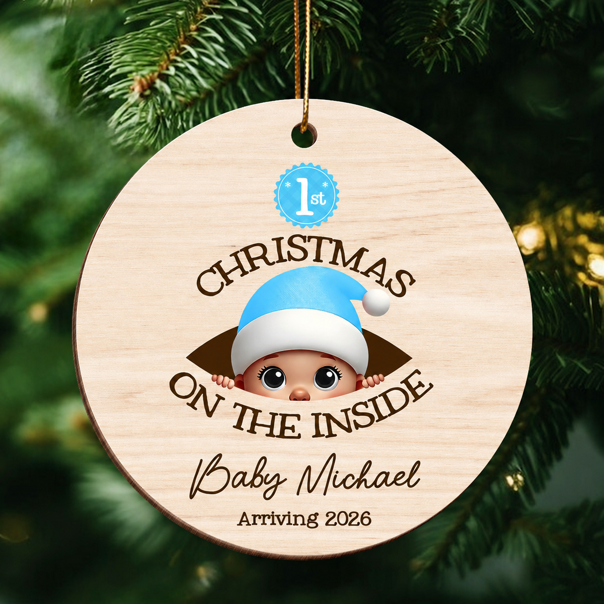 Personalized Baby's First Christmas On the Inside Wooden Ornament, Custom Pregnancy Reveal Ornament, Expecting Parents