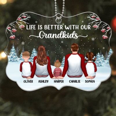 Grandparents & Grandkids Pajamas In Snow Personalized Acrylic Ornament