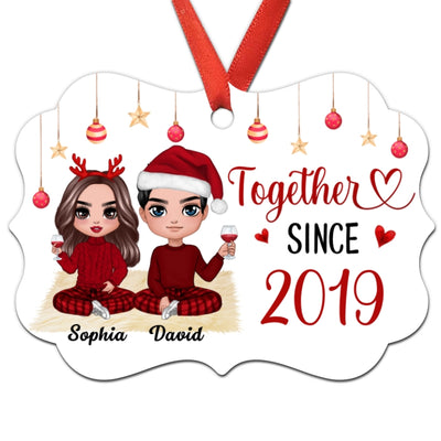 Christmas Doll Couple Sitting Together Since Personalized Christmas Ornament