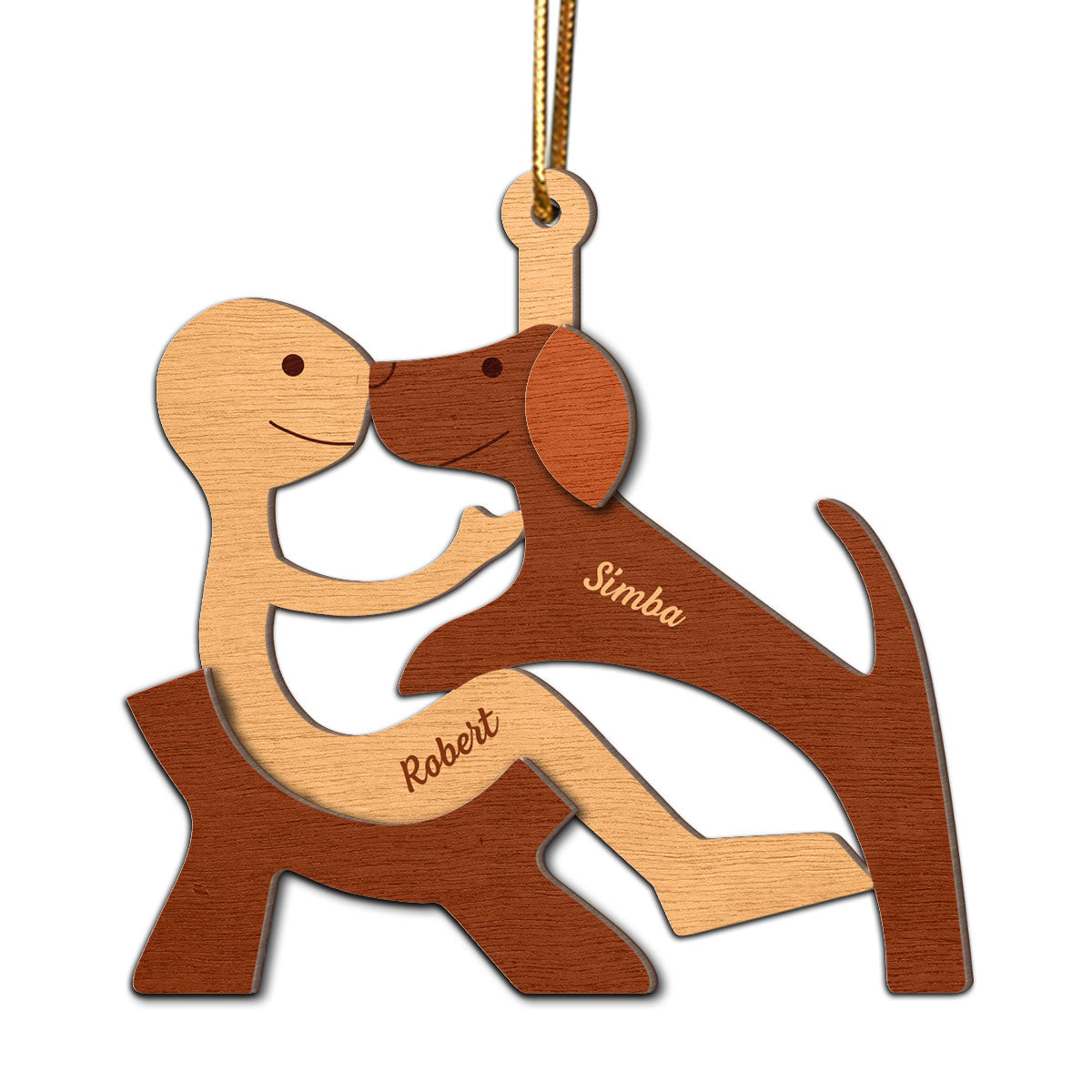 Man Woman And Dog Cat Illustration Personalized 2-Layer Wooden Ornament, Christmas Gift For Dog Lovers, Cat Lovers