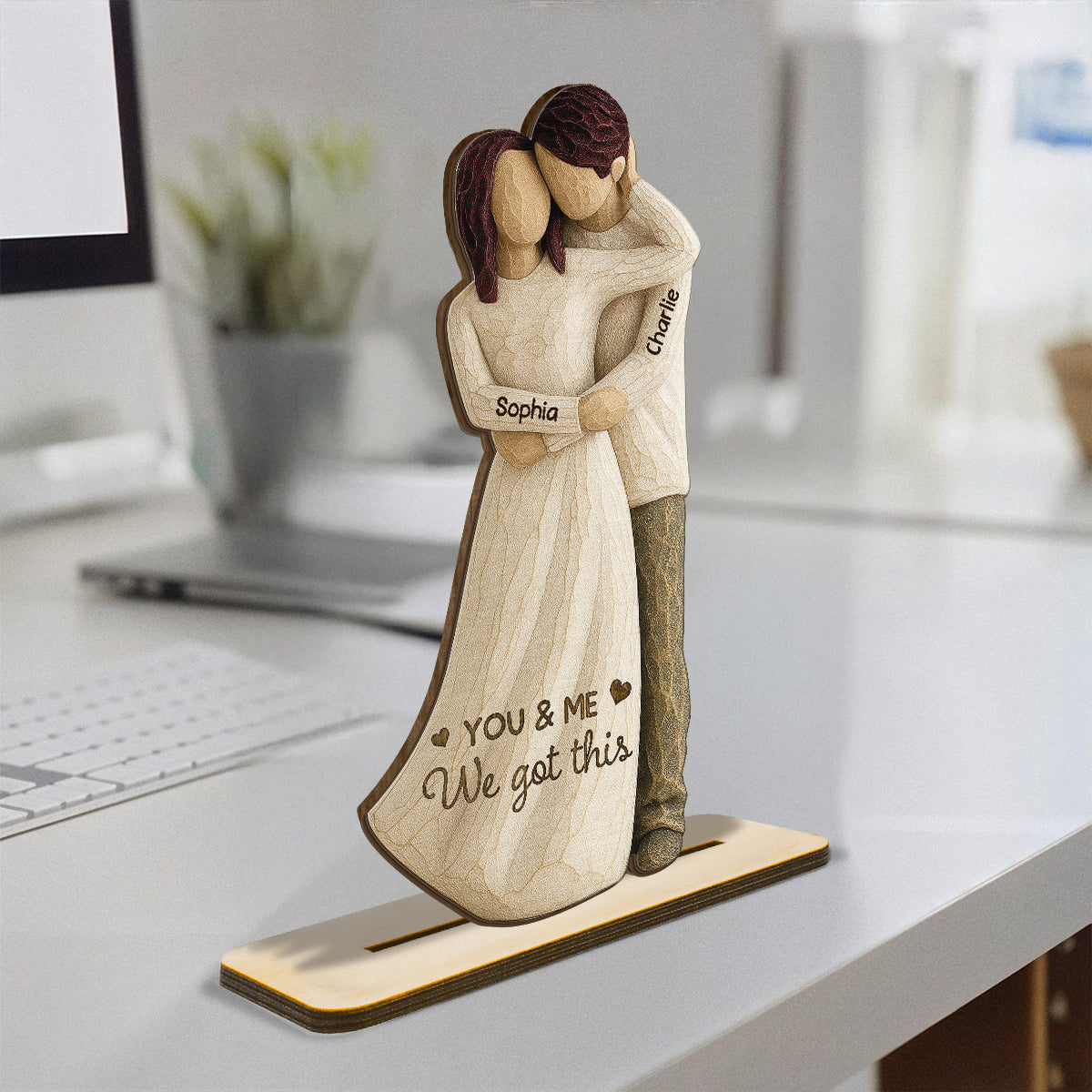 You Are My Happy Place 3D Effect Couple Personalized Standing Wooden Plaque, Gift For Him, Gift For Her