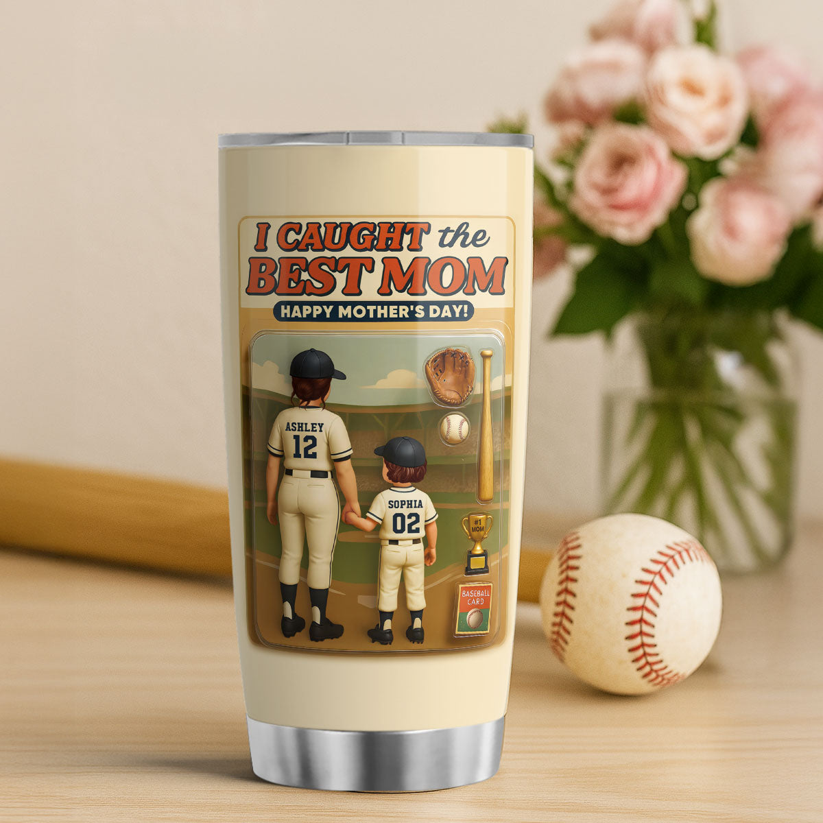 We Caught the Best Mom Baseball Custom Figure Personalized Tumbler, Gift for Mom, Gift for Wife