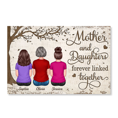 Back View Mother And Daughters Sons Sitting Under Tree Personalized Horizontal Poster