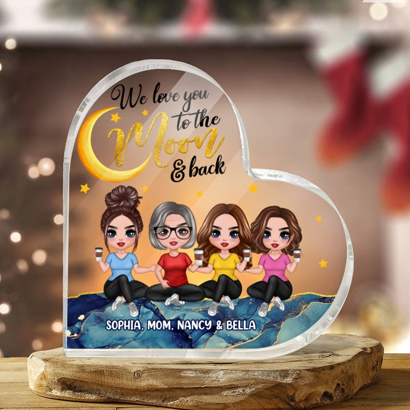 To The Moon Doll Mom And Sons Daughters Blue Wave Personalized Acrylic Heart Plaque
