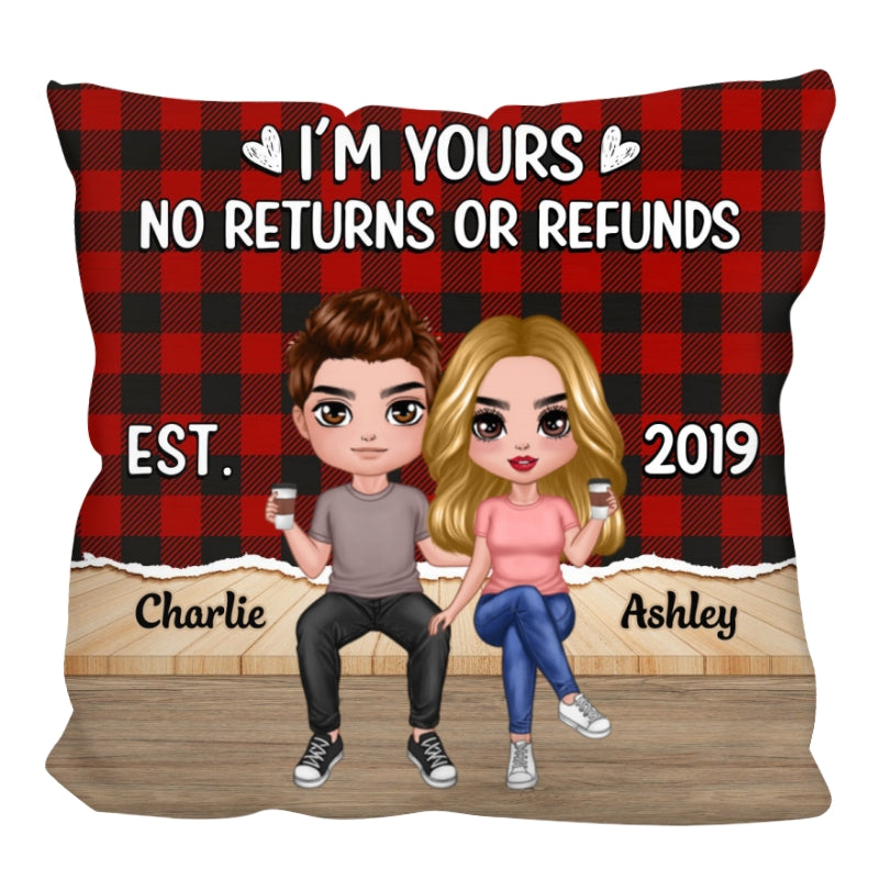 Doll Couple Sitting Checkered Pattern Personalized Pillow