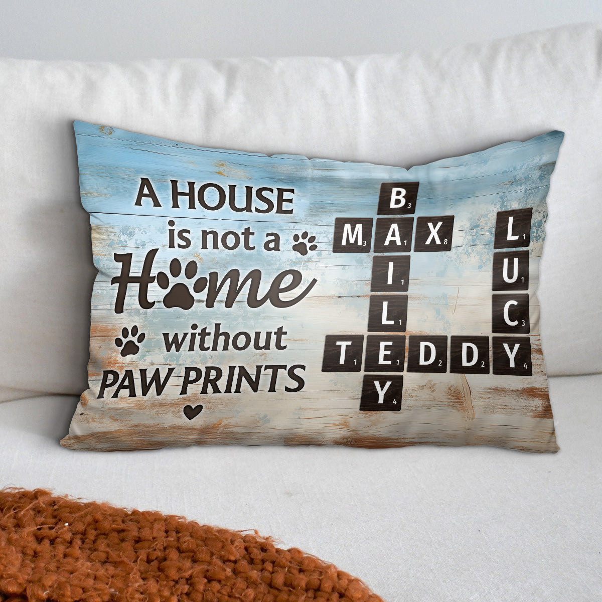 Home With Paw Prints Pet Crossword Puzzle Art Personalized Rectangle Pillow