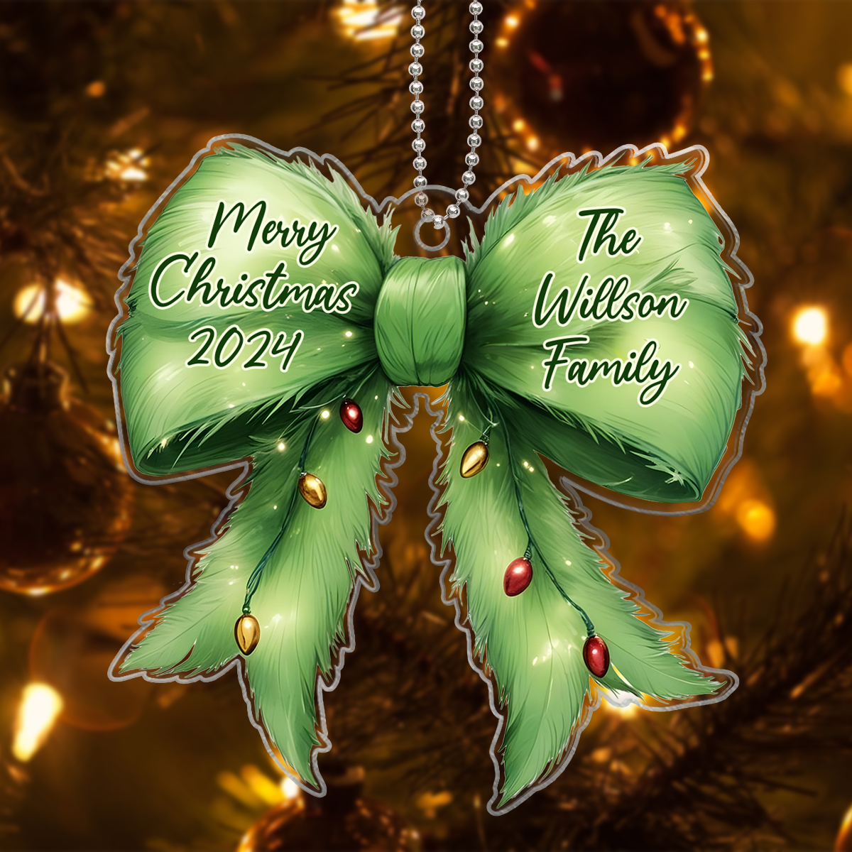 Christmas Coquette Holiday Spirit Green Christmas Personalized Acrylic Ornament, Family Gift