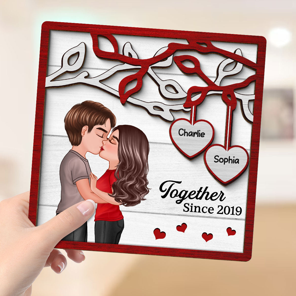 Couple Kissing Under Tree  Personalized 2-Layer Wooden Plaque
